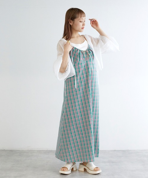 w closet（ダブルクローゼット）の「ドロストチェックキャミワンピース（ワンピース・レディース・パープル系その他/ブルー系その他/グリーン×ピンク・FREE）」の10枚目の写真