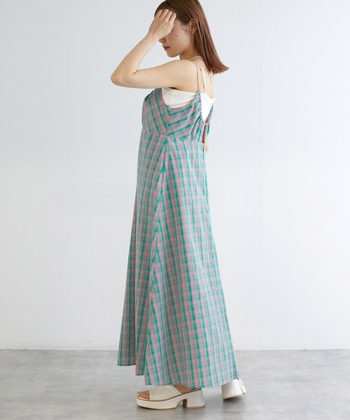 ワンピース イレヘム V開き チェック柄 ドロスト Aライン 2色 ♪ classical check velour onepiece/ベロア切替チェック柄