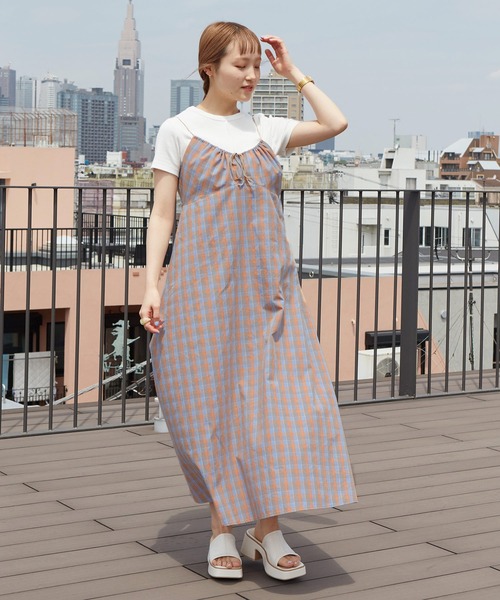 w closet（ダブルクローゼット）の「ドロストチェックキャミワンピース（ワンピース・レディース・パープル系その他/ブルー系その他/グリーン×ピンク・FREE）」の18枚目の写真