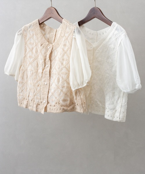 SpRay（スプレイ）の「刺繍編みブラウス（シャツ/ブラウス・レディース・ライトベージュ/ホワイト・FREE）」の4枚目の写真