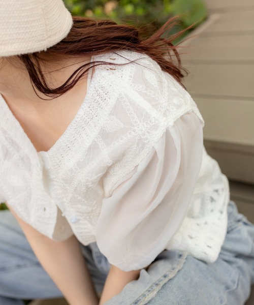 SpRay（スプレイ）の「刺繍編みブラウス（シャツ/ブラウス・レディース・ライトベージュ/ホワイト・FREE）」の8枚目の写真