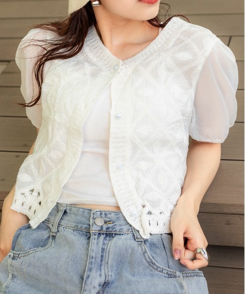 SpRay（スプレイ）の「刺繍編みブラウス（シャツ/ブラウス・レディース・ライトベージュ/ホワイト・FREE）」の10枚目の写真