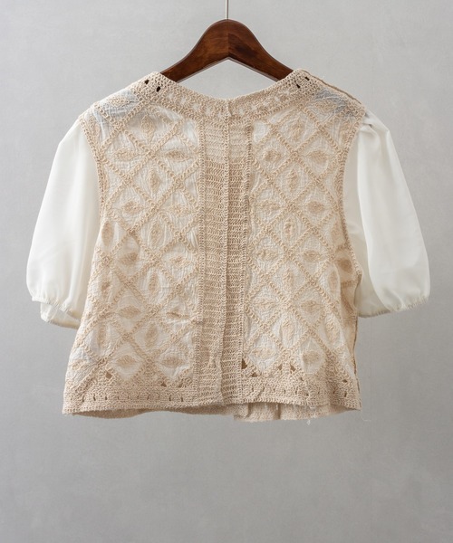 SpRay（スプレイ）の「刺繍編みブラウス（シャツ/ブラウス・レディース・ライトベージュ/ホワイト・FREE）」の14枚目の写真