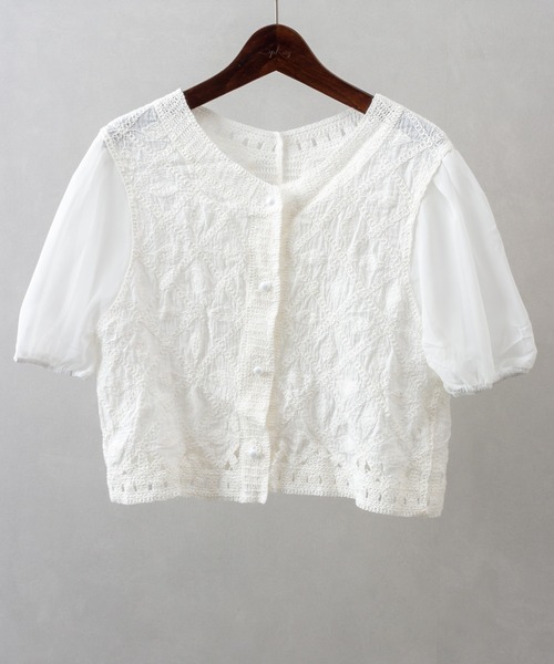 SpRay（スプレイ）の「刺繍編みブラウス（シャツ/ブラウス・レディース・ライトベージュ/ホワイト・FREE）」の12枚目の写真