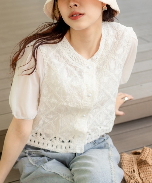SpRay（スプレイ）の「刺繍編みブラウス（シャツ/ブラウス・レディース・ライトベージュ/ホワイト・FREE）」の22枚目の写真