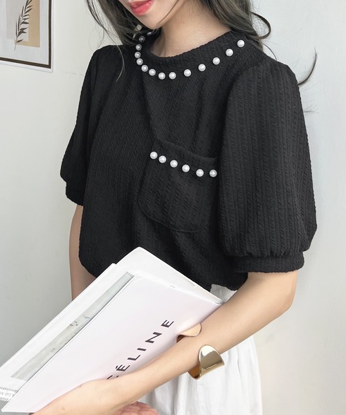 Futier land(フューティアランド)の「パールビジューボリューム袖カットソー(Tシャツ/カットソー・レディース・ホワイト/ブラック・FREE)」の19枚目の写真