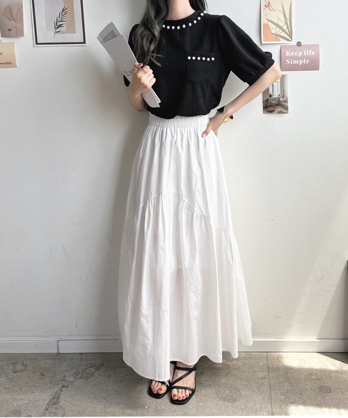 Futier land(フューティアランド)の「パールビジューボリューム袖カットソー(Tシャツ/カットソー・レディース・ホワイト/ブラック・FREE)」の14枚目の写真