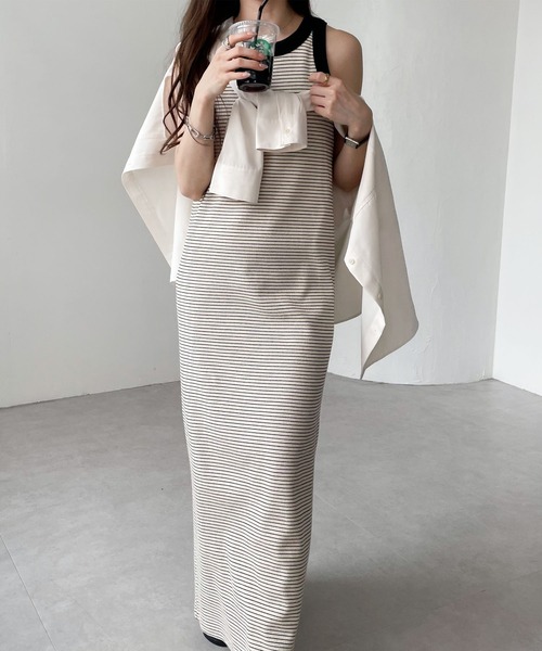 カップ付きボーダーアメスリワンピース（ワンピース）｜andme