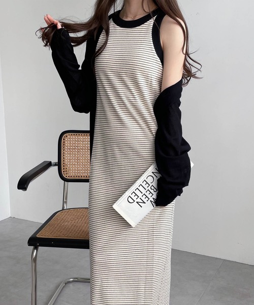 andme（アンドミー）の「カップ付きボーダーアメスリワンピース（ワンピース・レディース・ベージュ/オフホワイト/ライム/ブラック・FREE）」の21枚目の写真