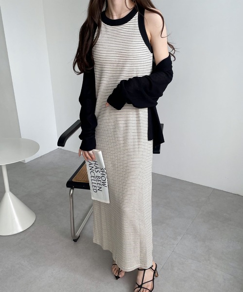 カップ付きボーダーアメスリワンピース（ワンピース）｜andme