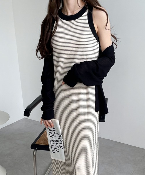 andme（アンドミー）の「カップ付きボーダーアメスリワンピース（ワンピース・レディース・ベージュ/オフホワイト/ライム/ブラック・FREE）」の17枚目の写真