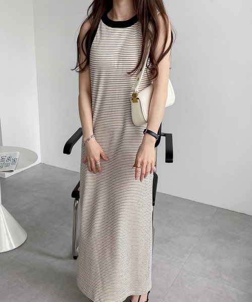 andme（アンドミー）の「カップ付きボーダーアメスリワンピース（ワンピース・レディース・ベージュ/オフホワイト/ライム/ブラック・FREE）」の13枚目の写真