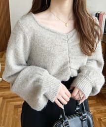 moment+ | 【累計販売枚数2万枚突破！】アルパカライクフロントシャーリングミックスニットプルオーバー(ニット/セーター)