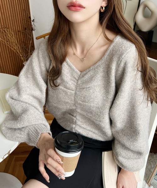 moment+（モーメントプラス）の「【累計販売枚数2万枚突破！】アルパカライクフロントシャーリングミックスニットプルオーバー（ニット/セーター・レディース・ブラウン/グレー/アイボリー/ブラック/ピンク/ブルーグリーン/チャコールグレー・M/L）」の14枚目の写真