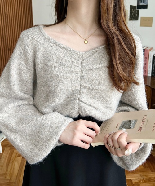 moment+（モーメントプラス）の「【累計販売枚数2万枚突破！】アルパカライクフロントシャーリングミックスニットプルオーバー（ニット/セーター・レディース・ブラウン/グレー/アイボリー/ブラック/ピンク/ブルーグリーン/チャコールグレー・M/L）」の21枚目の写真