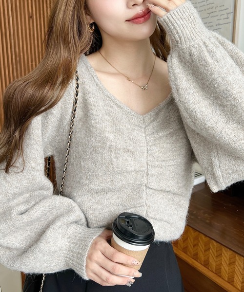 moment+（モーメントプラス）の「【累計販売枚数2万枚突破！】アルパカライクフロントシャーリングミックスニットプルオーバー（ニット/セーター・レディース・ブラウン/グレー/アイボリー/ブラック/ピンク/ブルーグリーン/チャコールグレー・M/L）」の11枚目の写真