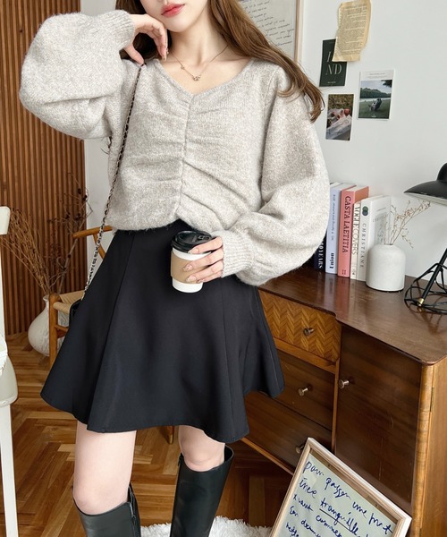 moment+（モーメントプラス）の「【累計販売枚数2万枚突破！】アルパカライクフロントシャーリングミックスニットプルオーバー（ニット/セーター・レディース・ブラウン/グレー/アイボリー/ブラック/ピンク/ブルーグリーン/チャコールグレー・M/L）」の12枚目の写真