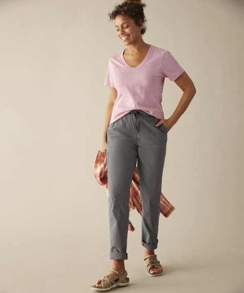 L.L.Bean（エルエルビーン）の「ウォッシュ・コットン・ティ、半袖　Vネック 米国フィット・レギュラー（Tシャツ/カットソー・レディース・ブルーグリーン/ライトアッシュグレー/オレンジ系・SMALL/MEDIUM/LARGE）」の10枚目の写真