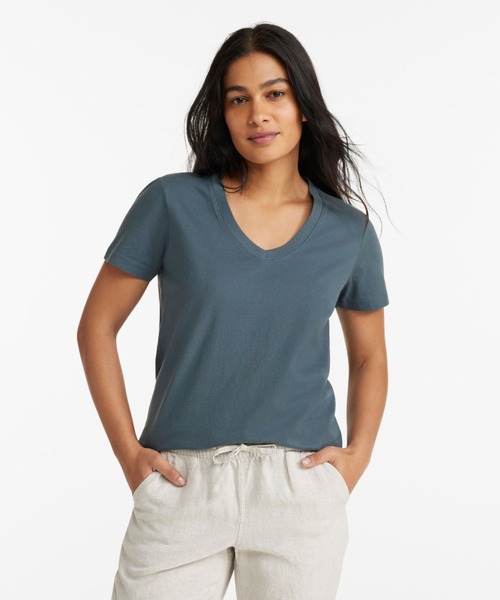 L.L.Bean（エルエルビーン）の「ウォッシュ・コットン・ティ、半袖　Vネック 米国フィット・レギュラー（Tシャツ/カットソー・レディース・ブルーグリーン/ライトアッシュグレー/オレンジ系・SMALL/MEDIUM/LARGE）」の4枚目の写真
