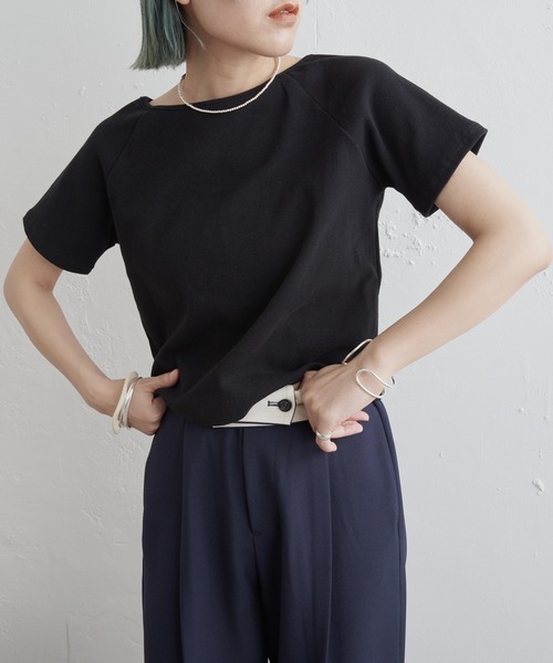 Omekashi（オメカシ）の「2WAYテレコラグランTシャツ（Tシャツ/カットソー・レディース・ピンク/オフホワイト/ブラック・FREE）」の3枚目の写真