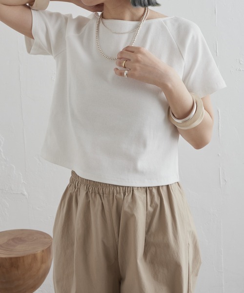 Omekashi（オメカシ）の「2WAYテレコラグランTシャツ（Tシャツ/カットソー・レディース・ピンク/オフホワイト/ブラック・FREE）」の6枚目の写真