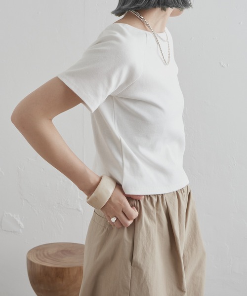 Omekashi（オメカシ）の「2WAYテレコラグランTシャツ（Tシャツ/カットソー・レディース・ピンク/オフホワイト/ブラック・FREE）」の9枚目の写真