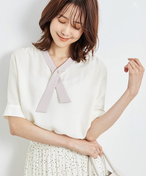 ROPE' PICNIC（ロペピクニック）の「【WEB限定】洗える/アソート配色リバーボタンタイブラウス（シャツ/ブラウス・レディース・ネイビー/ベージュ/ホワイト/ホワイト系その他・38）」の2枚目の写真