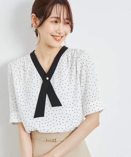 ROPE' PICNIC（ロペピクニック）の「【WEB限定】洗える/アソート配色リバーボタンタイブラウス（シャツ/ブラウス・レディース・ネイビー/ベージュ/ホワイト/ホワイト系その他・38）」の8枚目の写真