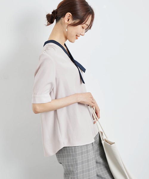 ROPE' PICNIC（ロペピクニック）の「【WEB限定】洗える/アソート配色リバーボタンタイブラウス（シャツ/ブラウス・レディース・ネイビー/ベージュ/ホワイト/ホワイト系その他・38）」の13枚目の写真