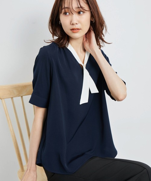 ROPE' PICNIC（ロペピクニック）の「【WEB限定】洗える/アソート配色リバーボタンタイブラウス（シャツ/ブラウス・レディース・ネイビー/ベージュ/ホワイト/ホワイト系その他・38）」の17枚目の写真