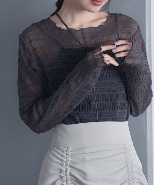 VIS（ビス）の「シアーシャーリングボーダープルオーバー（Tシャツ/カットソー・レディース・ブラック/チャコールグレー/ラベンダー/キナリ・FREE）」の3枚目の写真