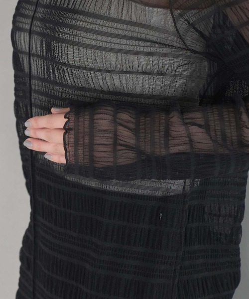 VIS（ビス）の「シアーシャーリングボーダープルオーバー（Tシャツ/カットソー・レディース・ブラック/チャコールグレー/ラベンダー/キナリ・FREE）」の20枚目の写真