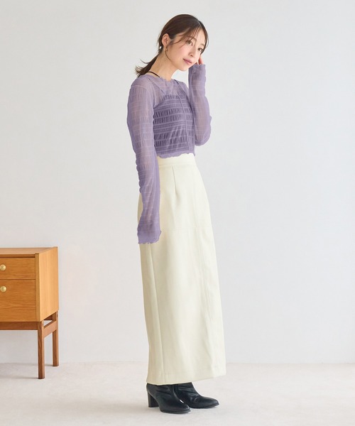 VIS（ビス）の「シアーシャーリングボーダープルオーバー（Tシャツ/カットソー・レディース・ブラック/チャコールグレー/ラベンダー/キナリ・FREE）」の6枚目の写真