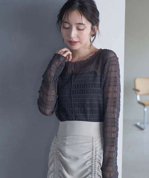 VIS（ビス）の「シアーシャーリングボーダープルオーバー（Tシャツ/カットソー・レディース・ブラック/チャコールグレー/ラベンダー/キナリ・FREE）」の8枚目の写真