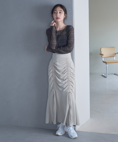 VIS（ビス）の「シアーシャーリングボーダープルオーバー（Tシャツ/カットソー・レディース・ブラック/チャコールグレー/ラベンダー/キナリ・FREE）」の10枚目の写真