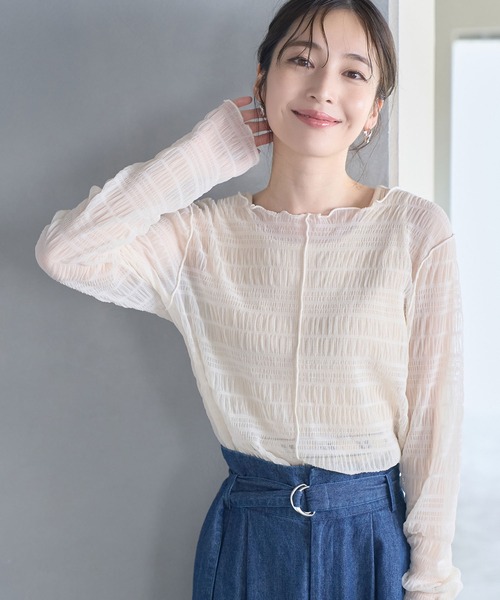 VIS（ビス）の「シアーシャーリングボーダープルオーバー（Tシャツ/カットソー・レディース・ブラック/チャコールグレー/ラベンダー/キナリ・FREE）」の11枚目の写真