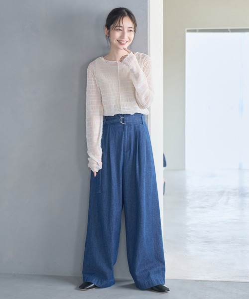 VIS（ビス）の「シアーシャーリングボーダープルオーバー（Tシャツ/カットソー・レディース・ブラック/チャコールグレー/ラベンダー/キナリ・FREE）」の12枚目の写真