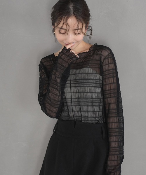 VIS（ビス）の「シアーシャーリングボーダープルオーバー（Tシャツ/カットソー・レディース・ブラック/チャコールグレー/ラベンダー/キナリ・FREE）」の13枚目の写真