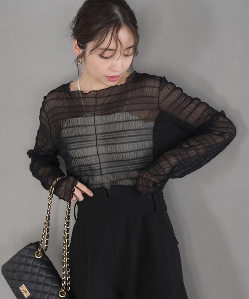 VIS（ビス）の「シアーシャーリングボーダープルオーバー（Tシャツ/カットソー・レディース・ブラック/チャコールグレー/ラベンダー/キナリ・FREE）」の14枚目の写真