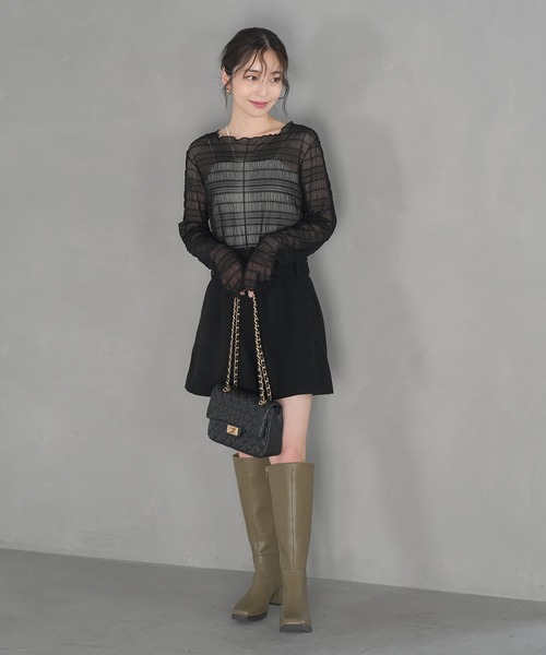 VIS（ビス）の「シアーシャーリングボーダープルオーバー（Tシャツ/カットソー・レディース・ブラック/チャコールグレー/ラベンダー/キナリ・FREE）」の15枚目の写真