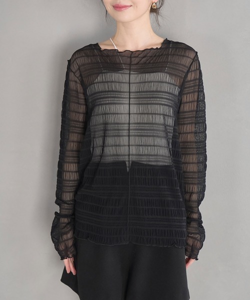 VIS（ビス）の「シアーシャーリングボーダープルオーバー（Tシャツ/カットソー・レディース・ブラック/チャコールグレー/ラベンダー/キナリ・FREE）」の16枚目の写真