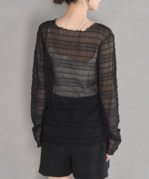 VIS（ビス）の「シアーシャーリングボーダープルオーバー（Tシャツ/カットソー・レディース・ブラック/チャコールグレー/ラベンダー/キナリ・FREE）」の18枚目の写真