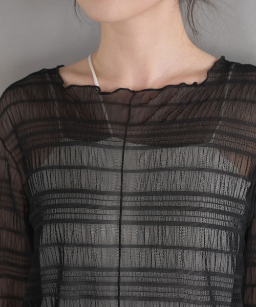 VIS（ビス）の「シアーシャーリングボーダープルオーバー（Tシャツ/カットソー・レディース・ブラック/チャコールグレー/ラベンダー/キナリ・FREE）」の19枚目の写真