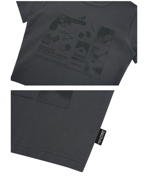 ODD STUDIO（オッドスタジオ）の「ODD STUDIO(オッドスタジオ)/collage graphic crop T-shirt/カレッジ グラフィック クロップ Tシャツ（Tシャツ/カットソー・レディース・ホワイト/グレー・F）」の5枚目の写真