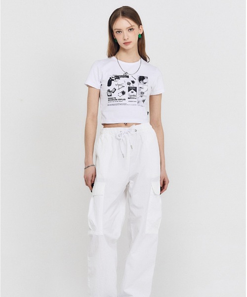 ODD STUDIO（オッドスタジオ）の「ODD STUDIO(オッドスタジオ)/collage graphic crop T-shirt/カレッジ グラフィック クロップ Tシャツ（Tシャツ/カットソー・レディース・ホワイト/グレー・F）」の8枚目の写真