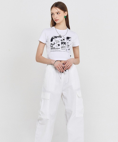 ODD STUDIO（オッドスタジオ）の「ODD STUDIO(オッドスタジオ)/collage graphic crop T-shirt/カレッジ グラフィック クロップ Tシャツ（Tシャツ/カットソー・レディース・ホワイト/グレー・F）」の6枚目の写真