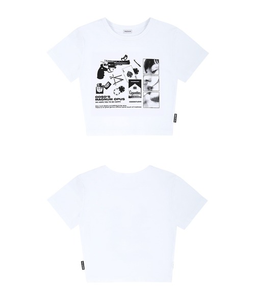 ODD STUDIO（オッドスタジオ）の「ODD STUDIO(オッドスタジオ)/collage graphic crop T-shirt/カレッジ グラフィック クロップ Tシャツ（Tシャツ/カットソー・レディース・ホワイト/グレー・F）」の14枚目の写真