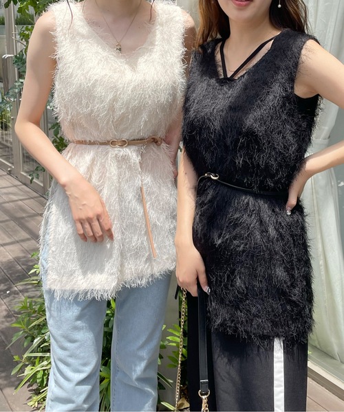 NOMAE(ノーマエ)の「シャギーロングベスト(ベスト・レディース・アイボリー/ブラック/グレー・FREE)」の4枚目の写真