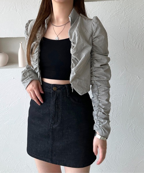 apres jour mignon(アプレジュールミニョン)の「くしゅくしゅショートトップス【ZOZOTOWN限定アイテム】(Tシャツ/カットソー・レディース・グレー/ブラック・X-LARGE/フリー)」の2枚目の写真