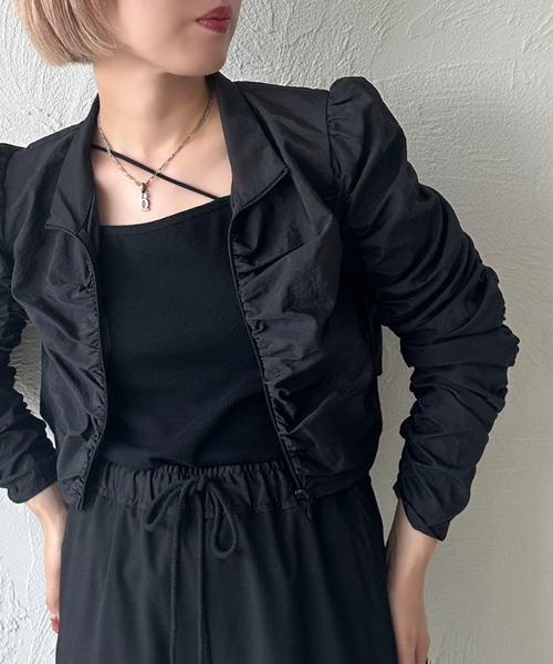 apres jour mignon(アプレジュールミニョン)の「くしゅくしゅショートトップス【ZOZOTOWN限定アイテム】(Tシャツ/カットソー・レディース・グレー/ブラック・X-LARGE/フリー)」の6枚目の写真